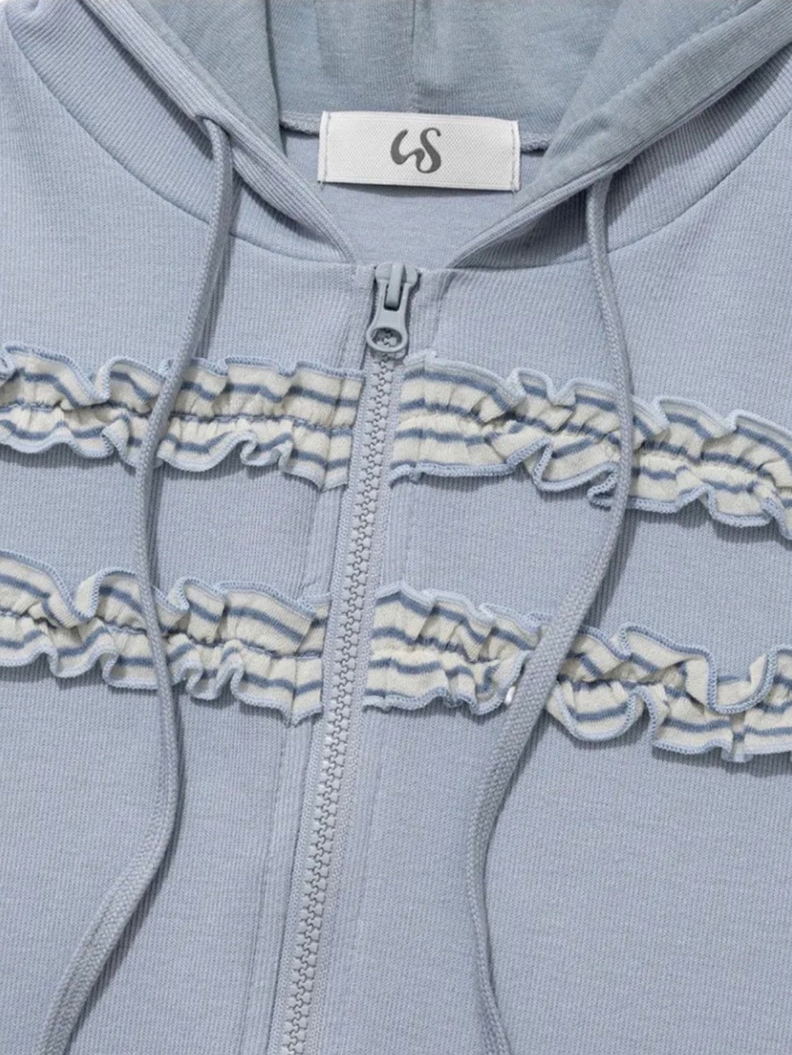 【Uglyshadow】LAYERED SHIRRING HOODED ZIP-UP