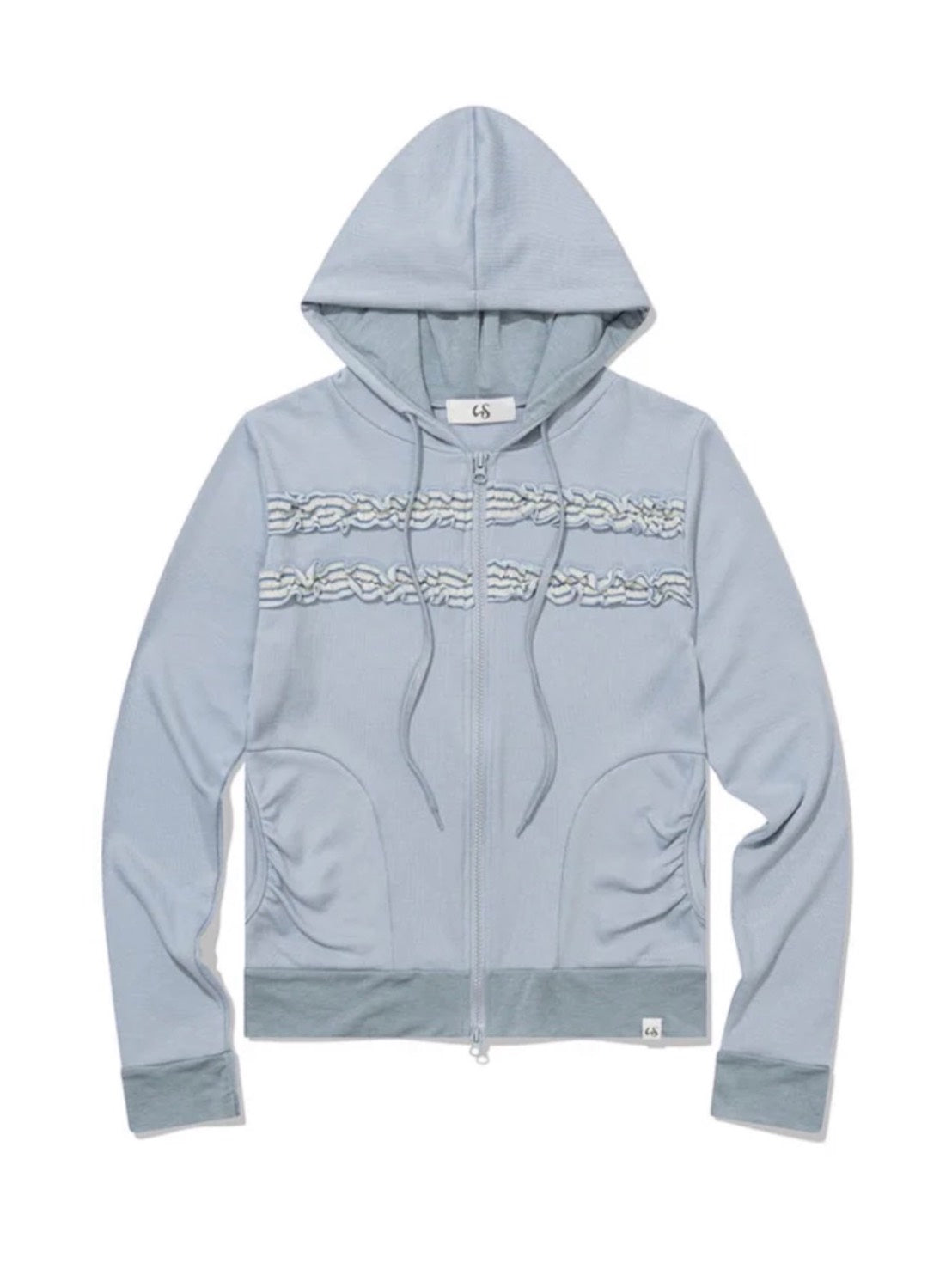 【Uglyshadow】LAYERED SHIRRING HOODED ZIP-UP