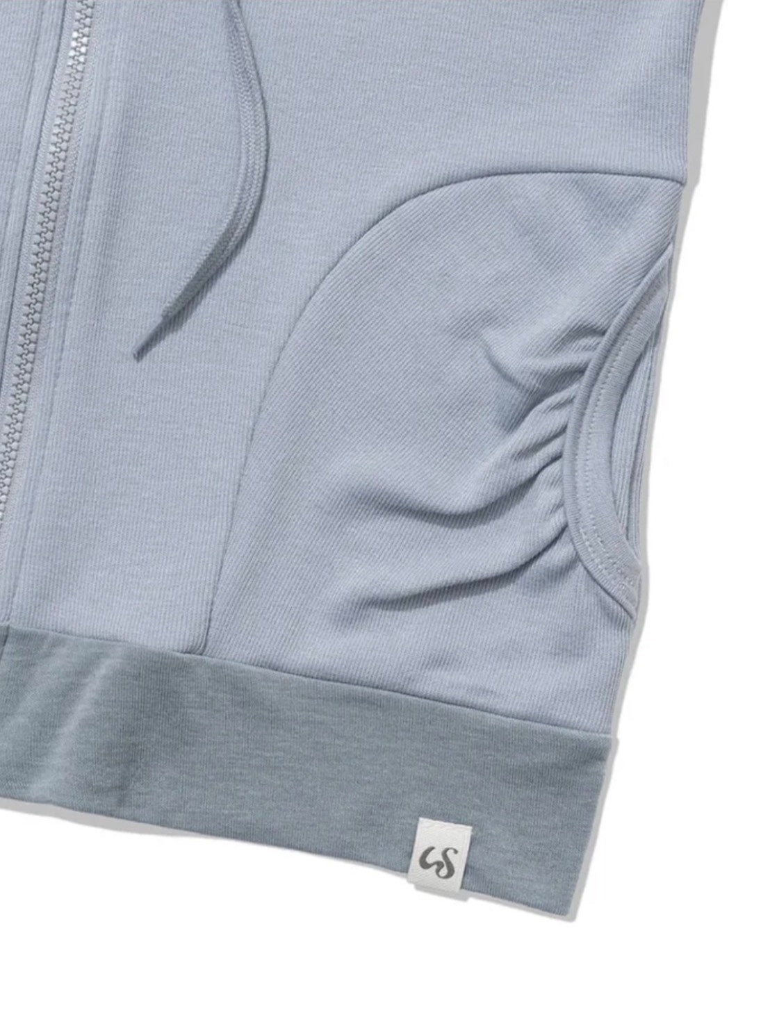 【Uglyshadow】LAYERED SHIRRING HOODED ZIP-UP