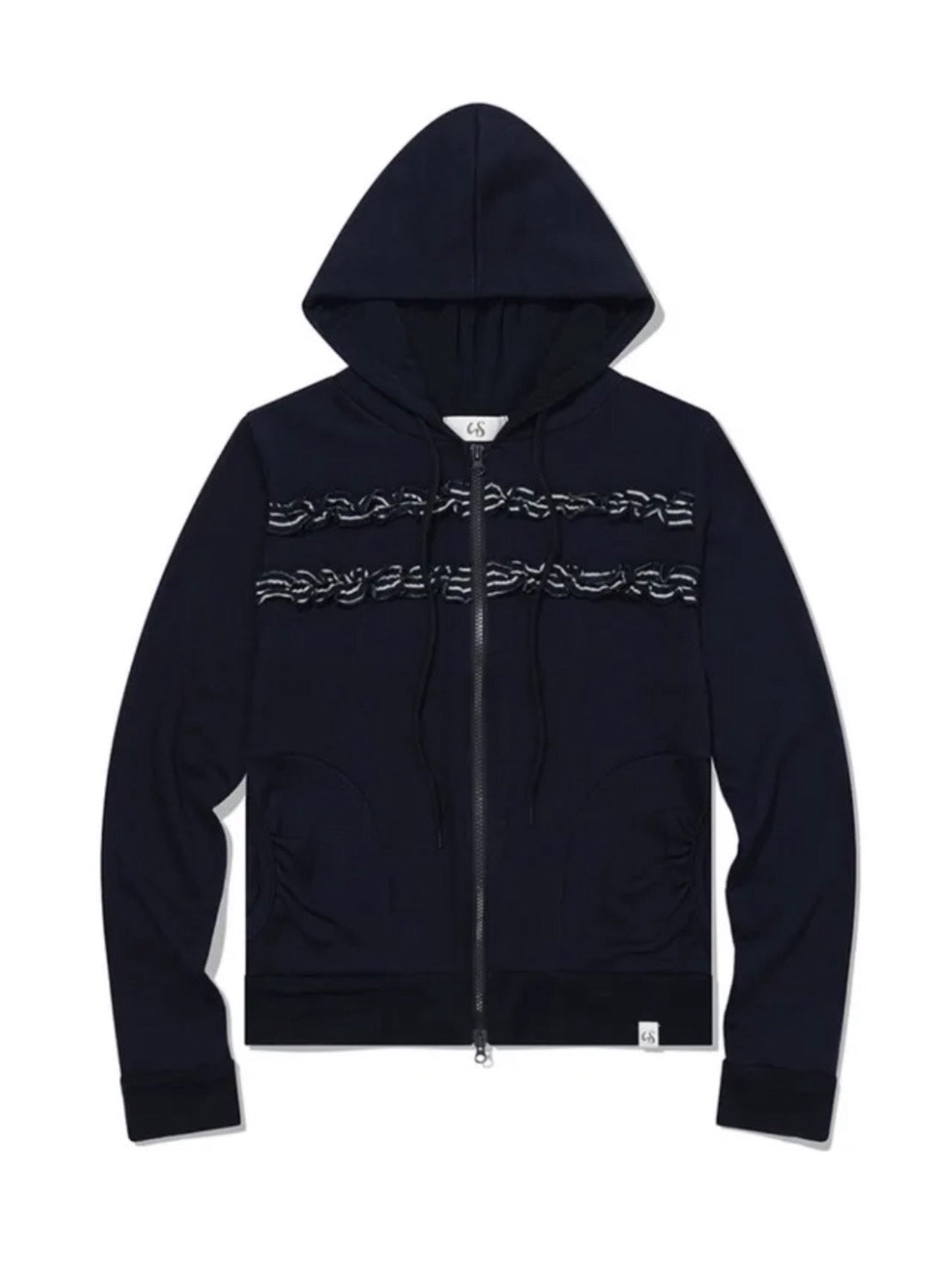 【Uglyshadow】LAYERED SHIRRING HOODED ZIP-UP