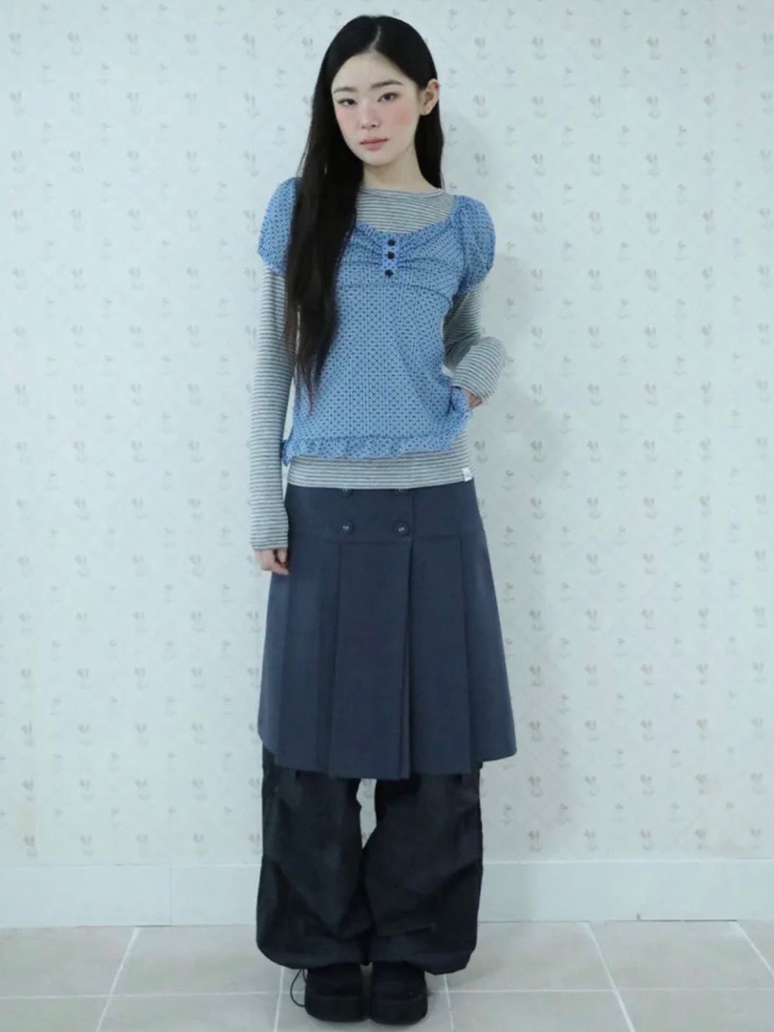 【Uglyshadow】DOT SHIRRING BLOUSE