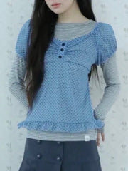 【Uglyshadow】DOT SHIRRING BLOUSE