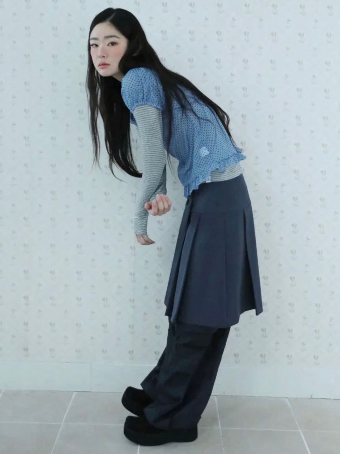 【Uglyshadow】DOT SHIRRING BLOUSE