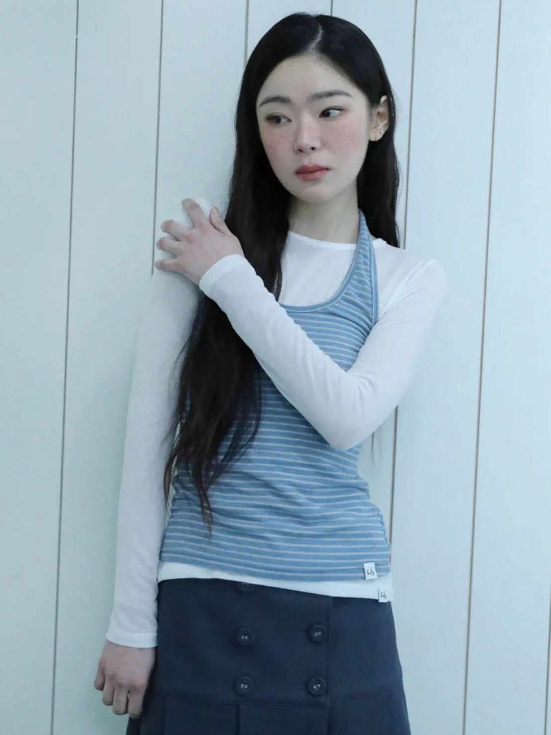 【Uglyshadow】STRIPED HALTER NECK LAYERED T-SHIRT
