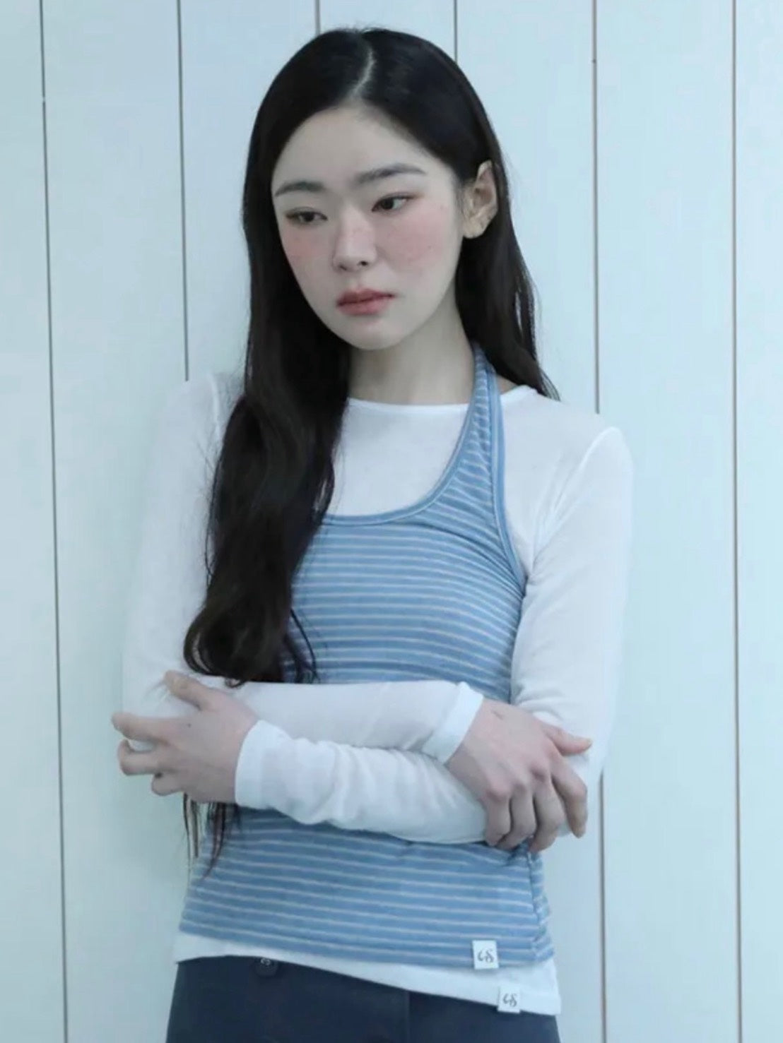 【Uglyshadow】STRIPED HALTER NECK LAYERED T-SHIRT