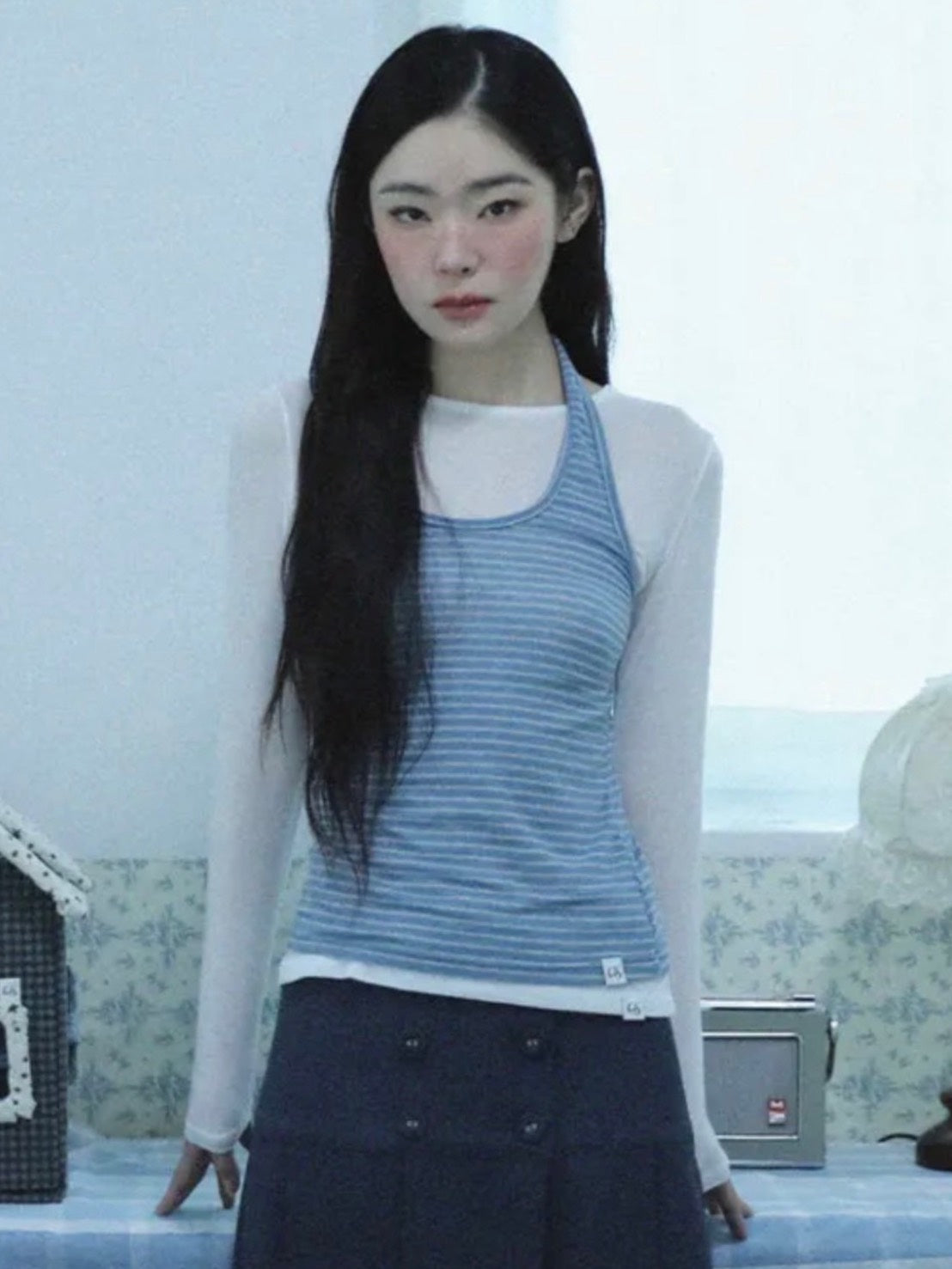 【Uglyshadow】STRIPED HALTER NECK LAYERED T-SHIRT