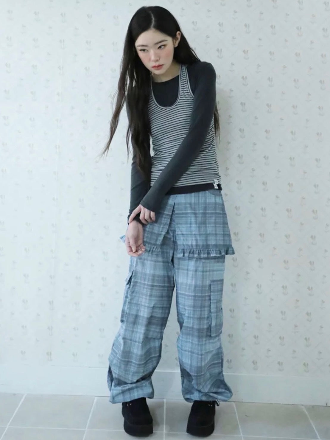 【Uglyshadow】STRIPED HALTER NECK LAYERED T-SHIRT