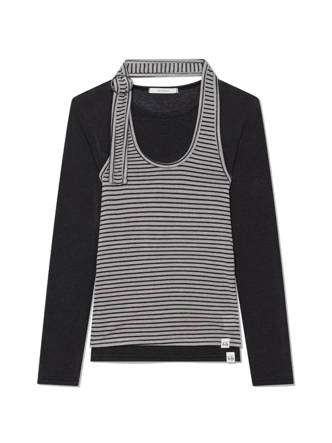 【Uglyshadow】STRIPED HALTER NECK LAYERED T-SHIRT