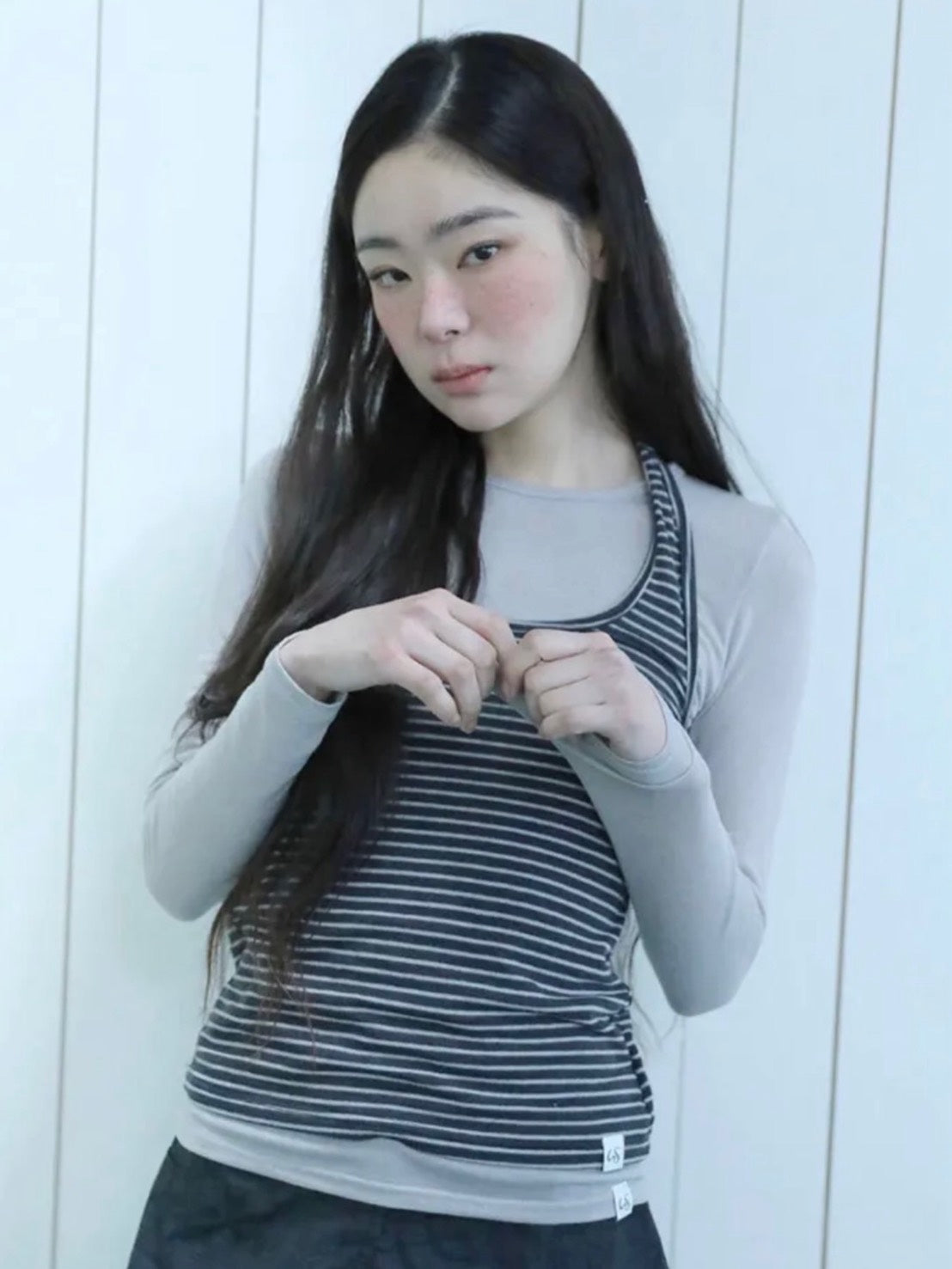 【Uglyshadow】STRIPED HALTER NECK LAYERED T-SHIRT