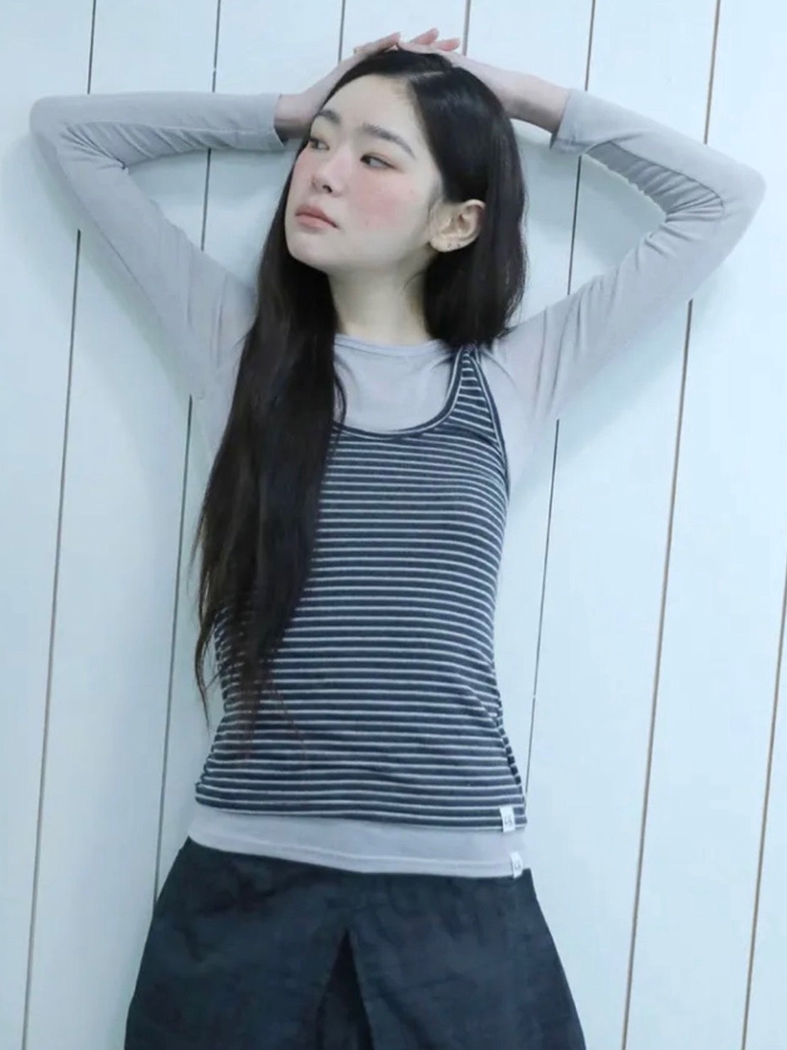 【Uglyshadow】STRIPED HALTER NECK LAYERED T-SHIRT