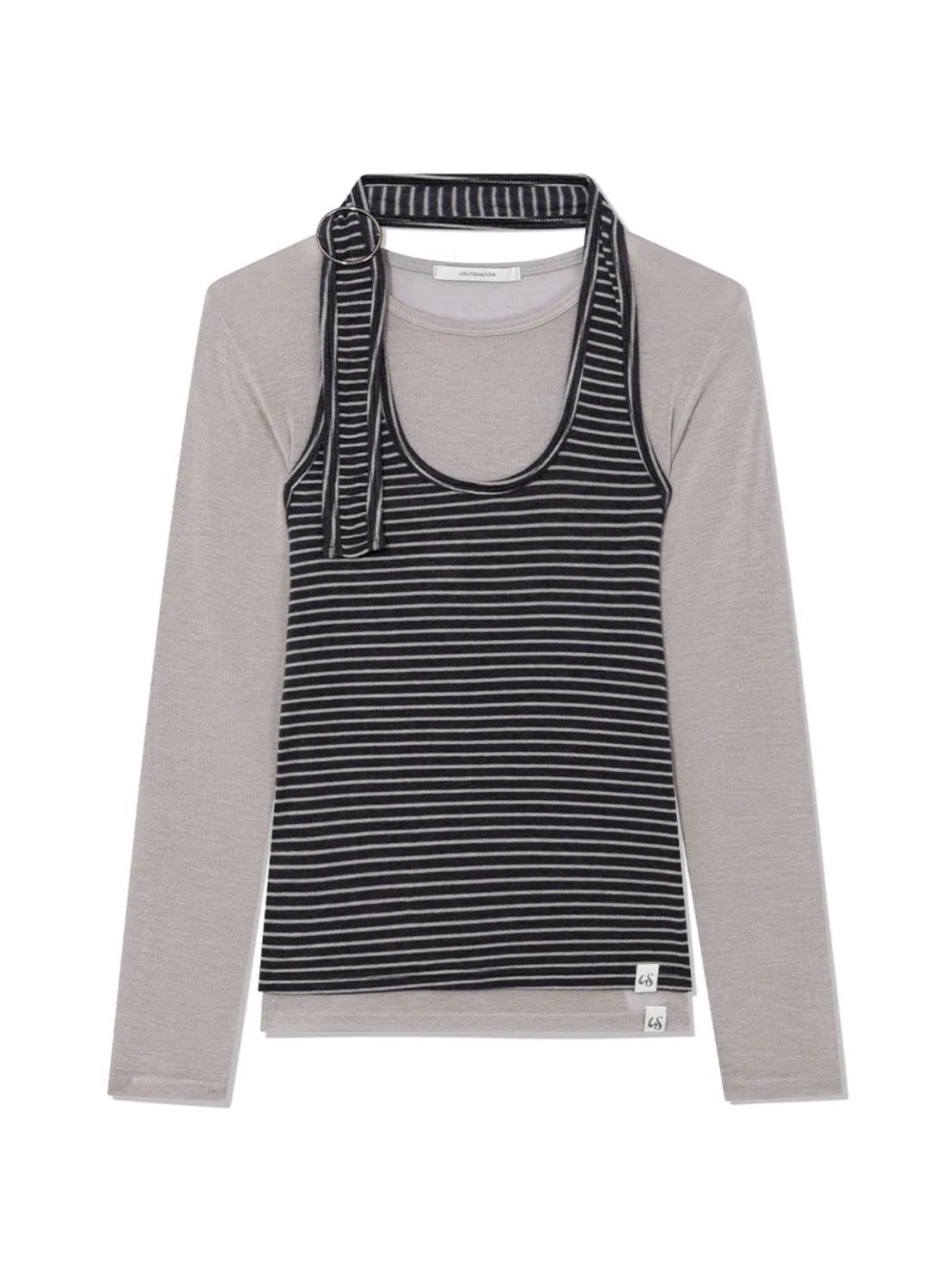 【Uglyshadow】STRIPED HALTER NECK LAYERED T-SHIRT