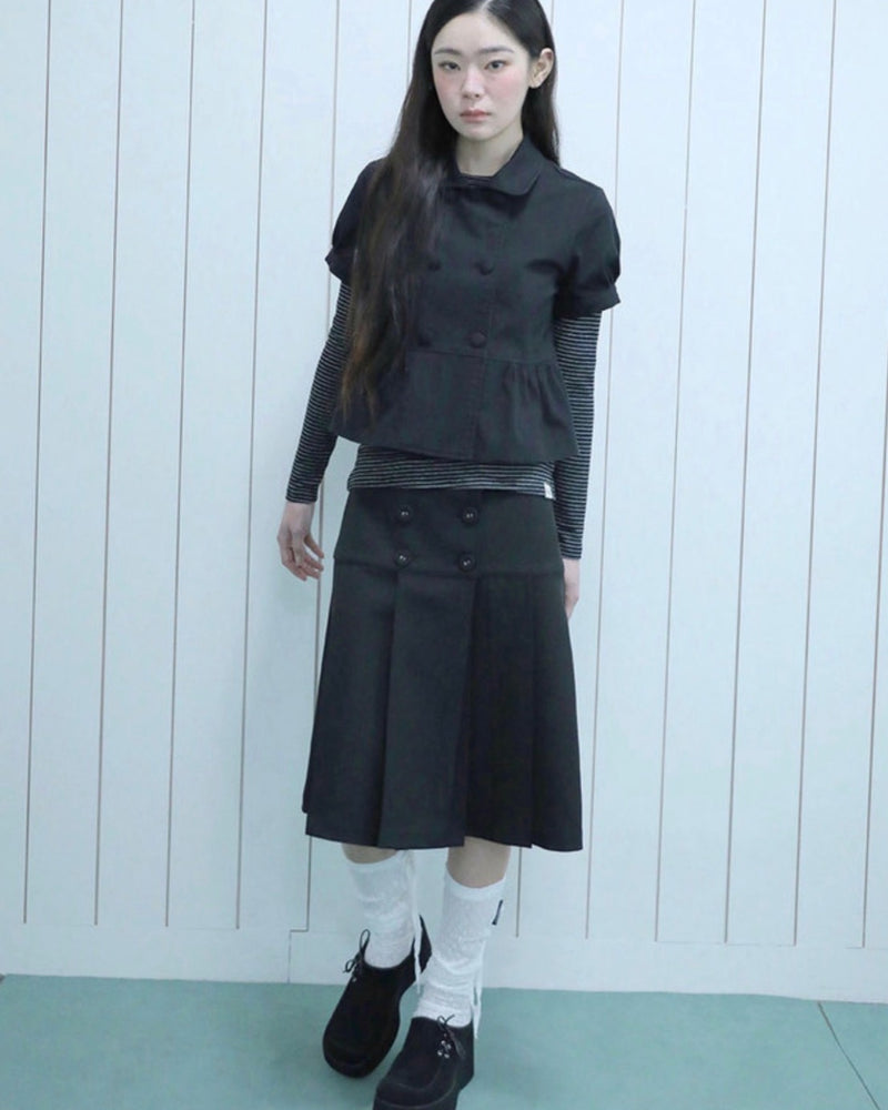 【Uglyshadow】BUTTON DOUBLE PLEATED MIDI SKIRT
