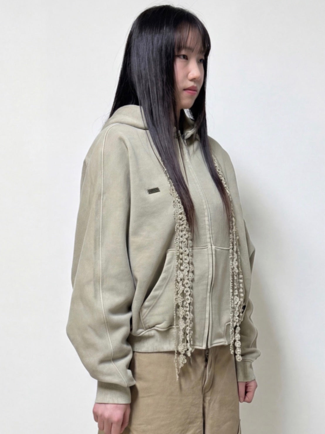 【AJOBYAJO】Laced Multi-Drawstring Zip-Up Hoodie