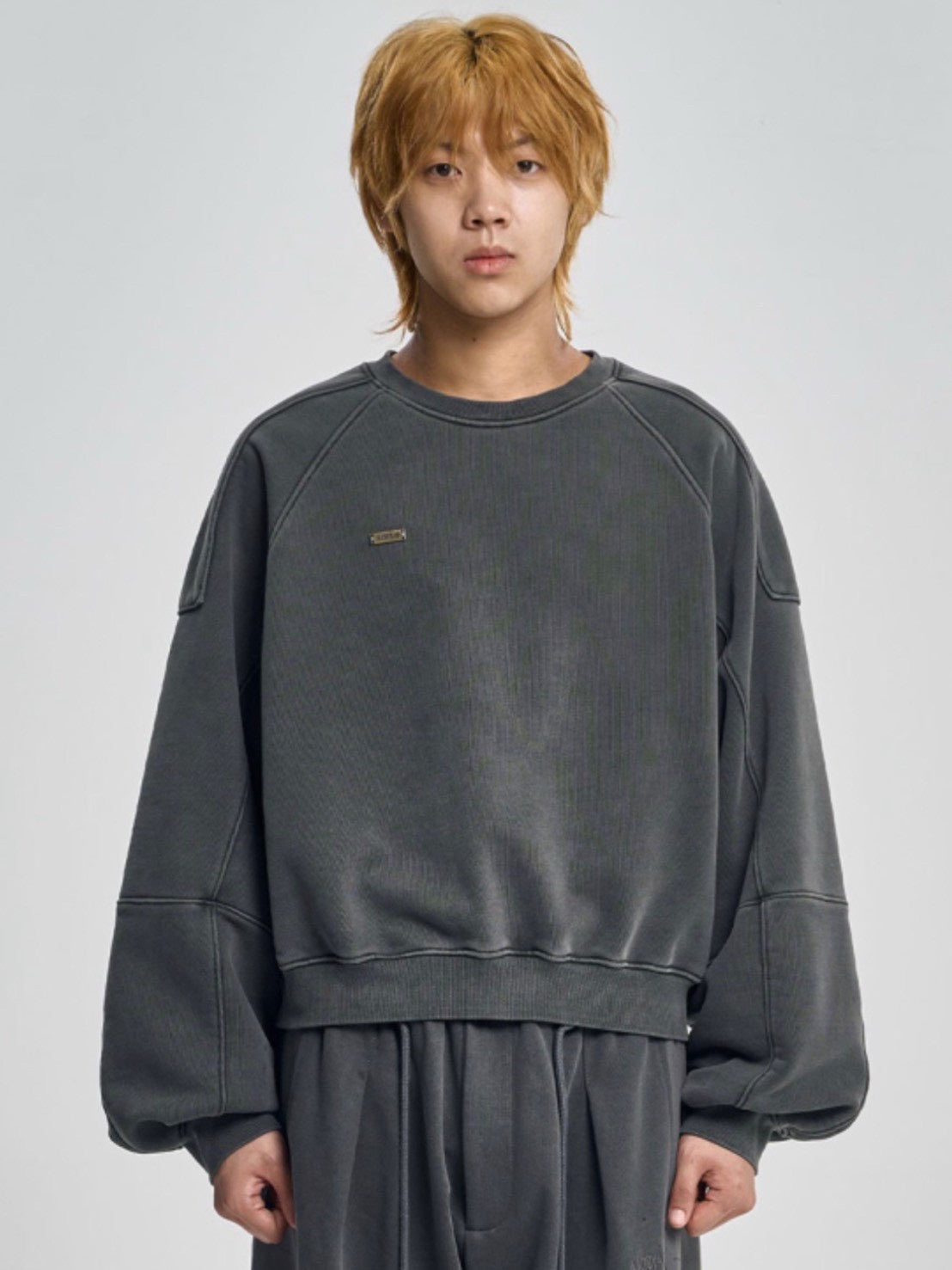 【AJOBYAJO】Vintage Panel Cropped Sweatshirt