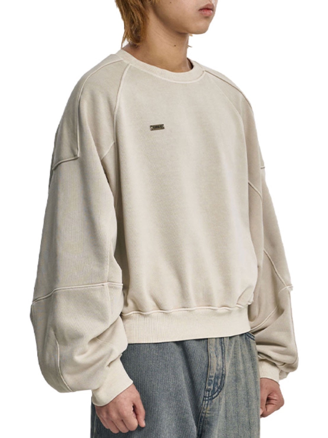 【AJOBYAJO】Vintage Panel Cropped Sweatshirt