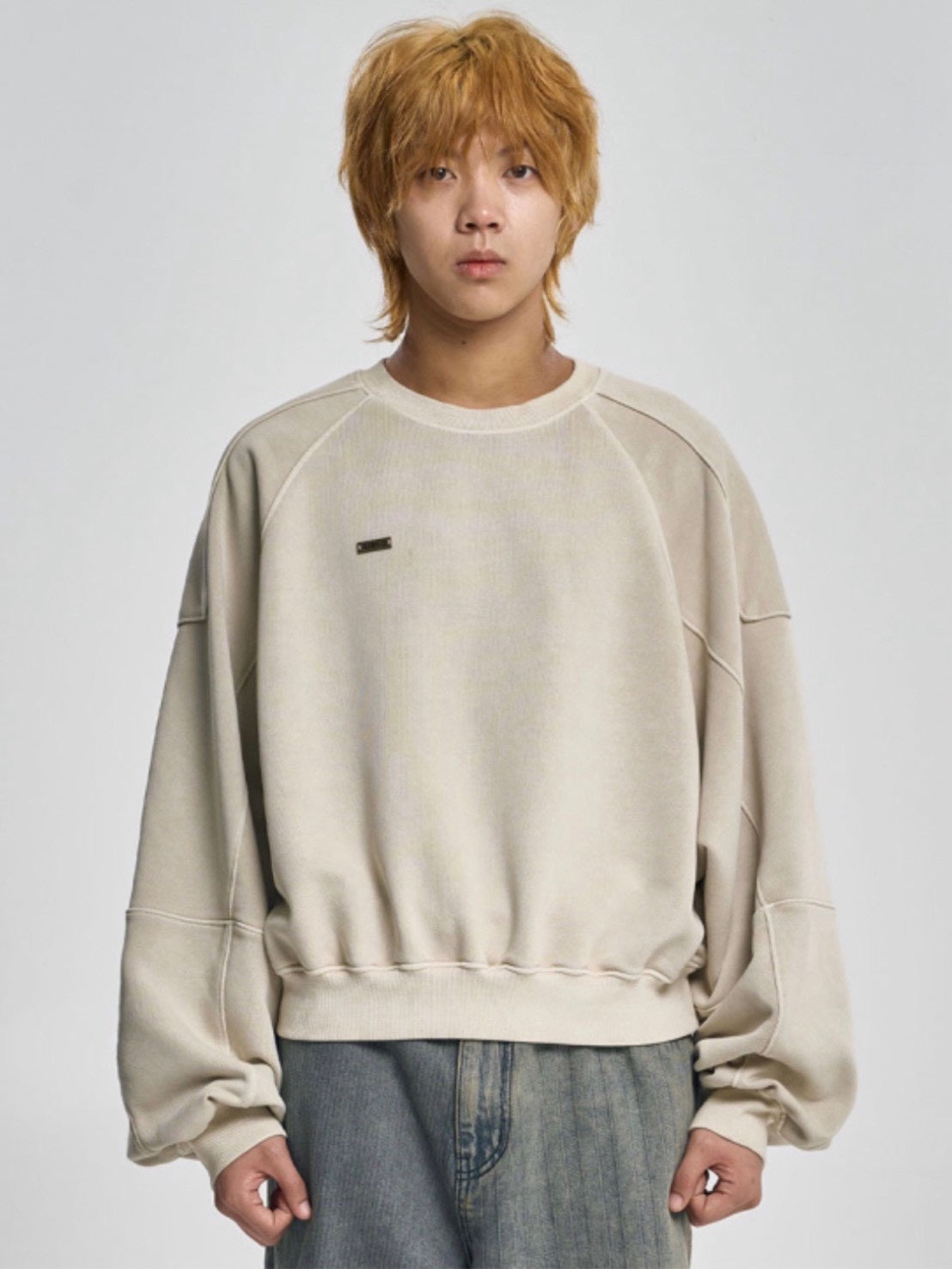 【AJOBYAJO】Vintage Panel Cropped Sweatshirt