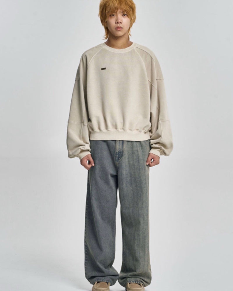 【AJOBYAJO】Vintage Panel Cropped Sweatshirt