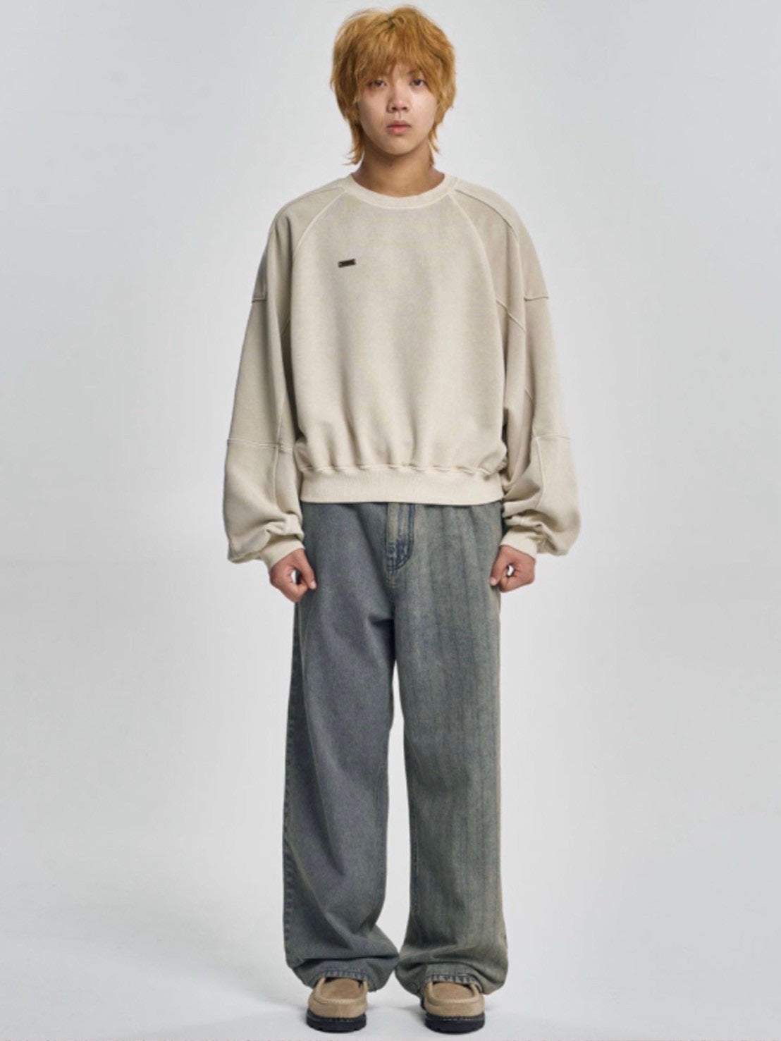 【AJOBYAJO】Vintage Panel Cropped Sweatshirt