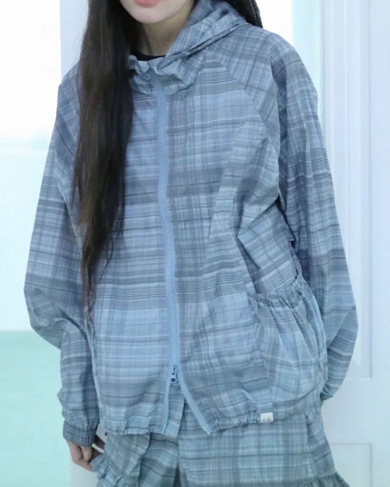 【Uglyshadow】RUFFLE CHECKERED WINDBREAKER JACKET