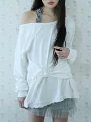 【Uglyshadow】BUCKLE OFF-SHOULDER T-SHIRT