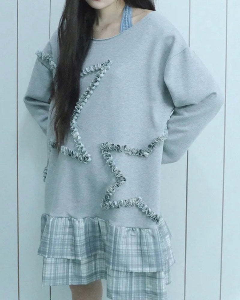 【Uglyshadow】CHECKERED OFF-SHOULDER SWEATSHIRT DRESS
