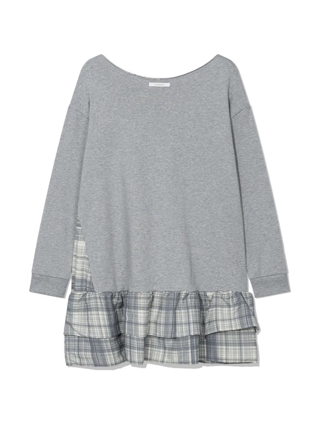 【Uglyshadow】CHECKERED OFF-SHOULDER SWEATSHIRT DRESS