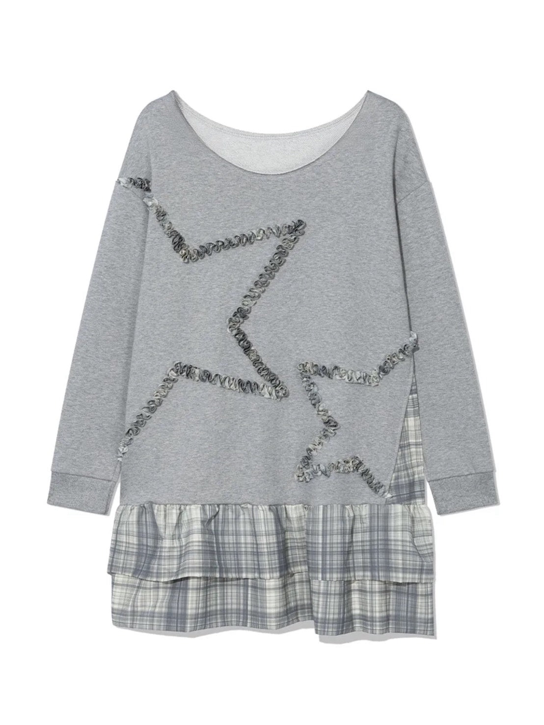 【Uglyshadow】CHECKERED OFF-SHOULDER SWEATSHIRT DRESS