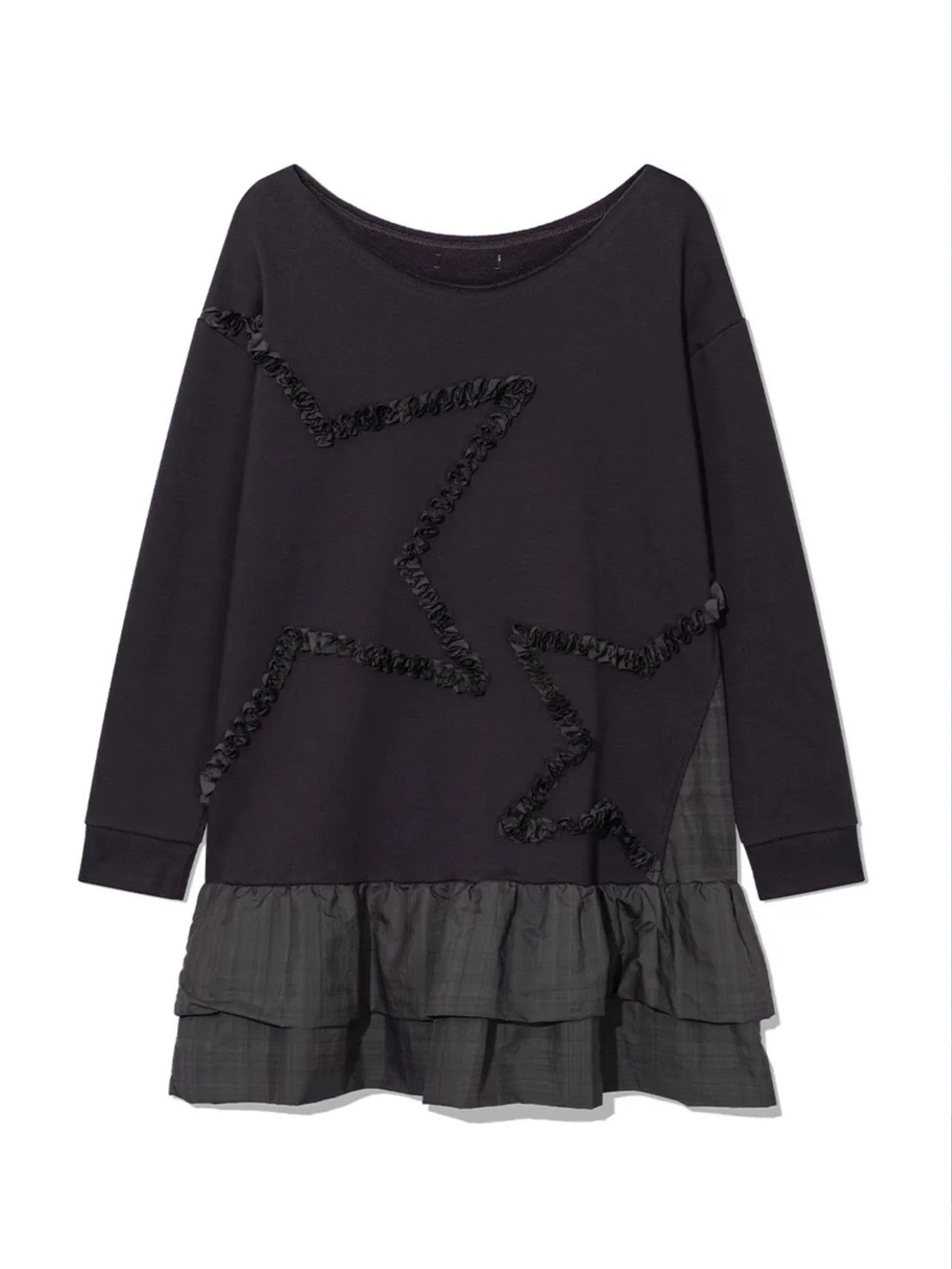 【Uglyshadow】CHECKERED OFF-SHOULDER SWEATSHIRT DRESS