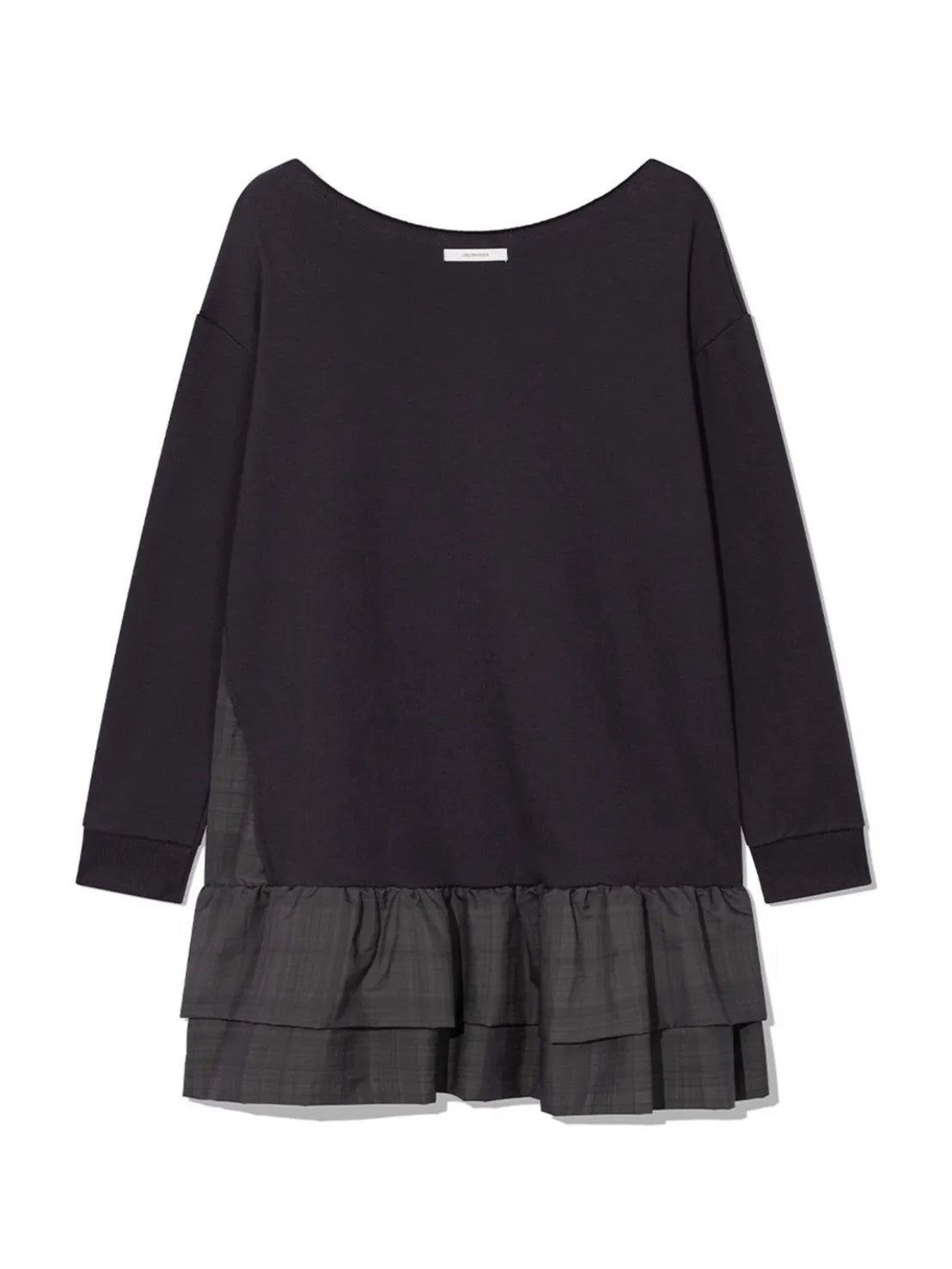 【Uglyshadow】CHECKERED OFF-SHOULDER SWEATSHIRT DRESS