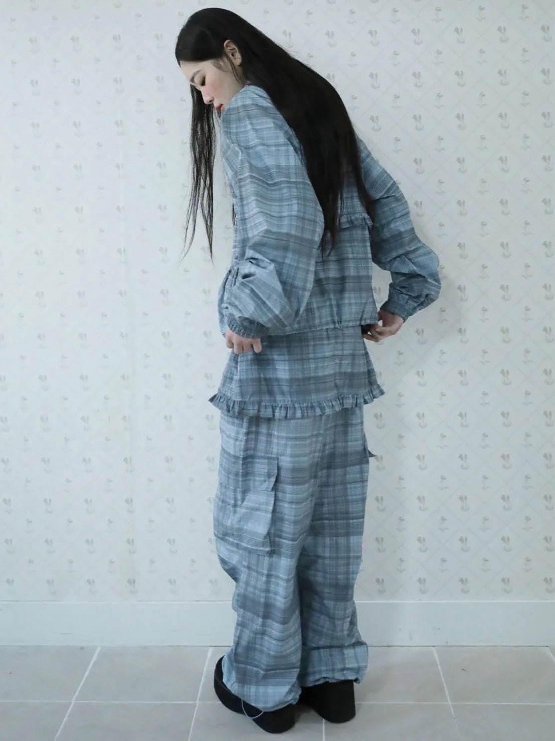 【Uglyshadow】RUFFLE CHECKERED SKIRT CARGO PANTS