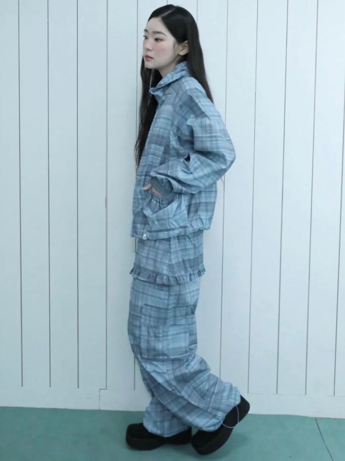 【Uglyshadow】RUFFLE CHECKERED SKIRT CARGO PANTS