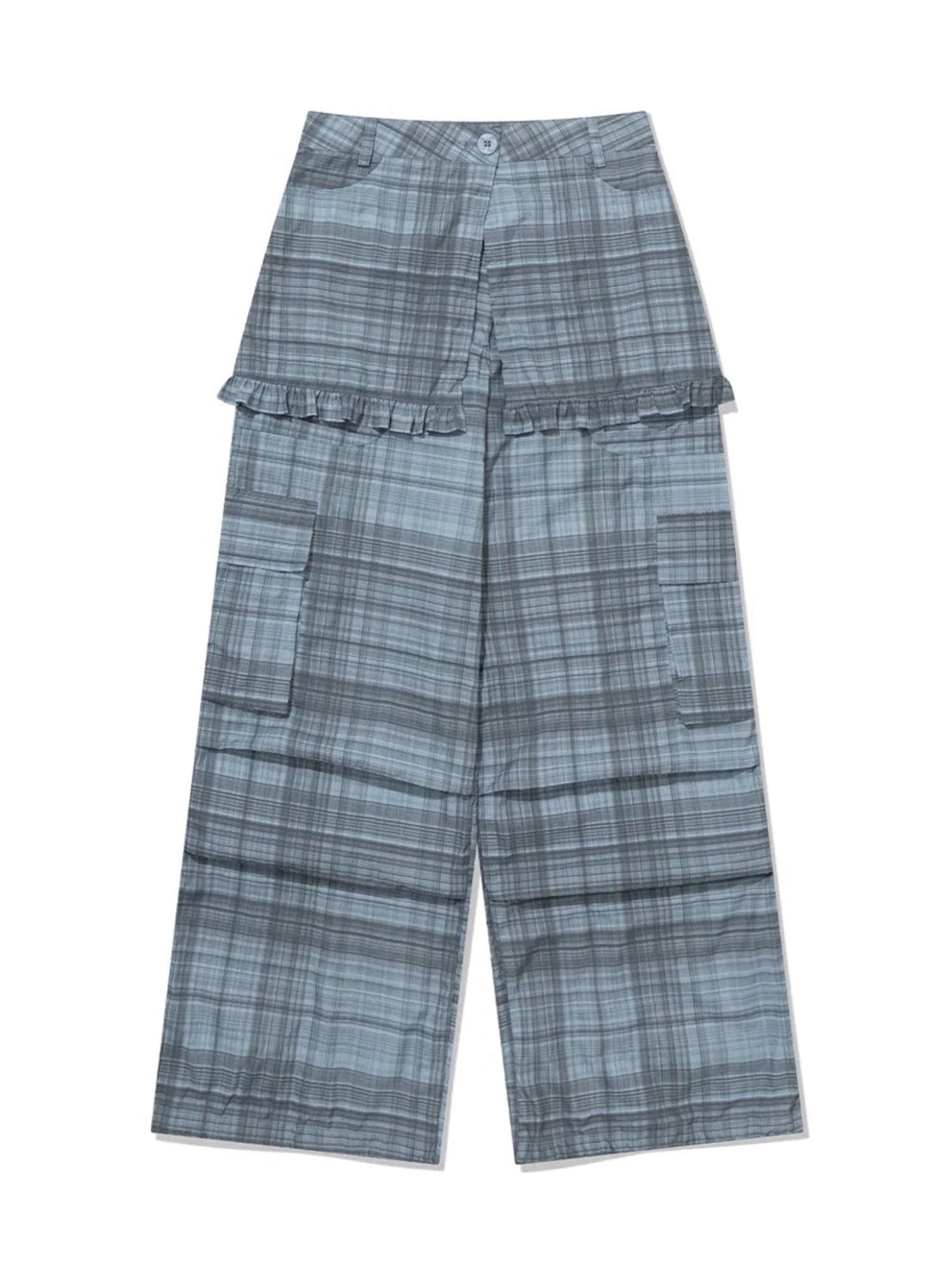 【Uglyshadow】RUFFLE CHECKERED SKIRT CARGO PANTS
