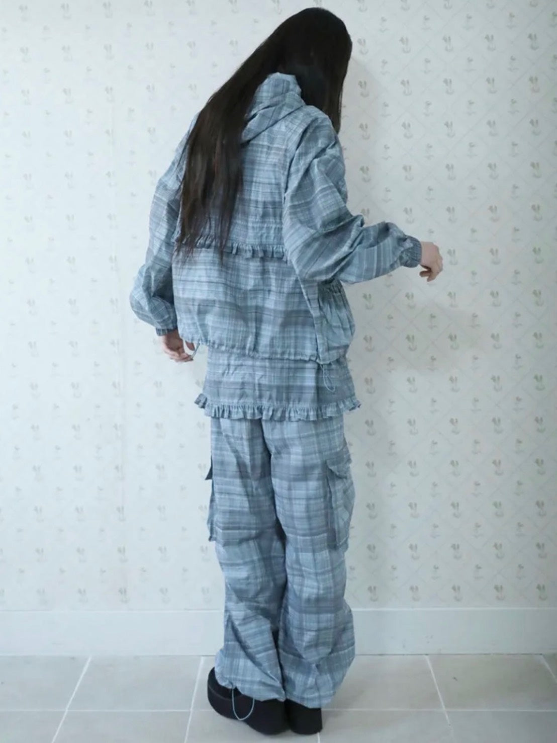 【Uglyshadow】RUFFLE CHECKERED SKIRT CARGO PANTS