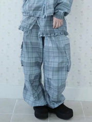 【Uglyshadow】RUFFLE CHECKERED SKIRT CARGO PANTS