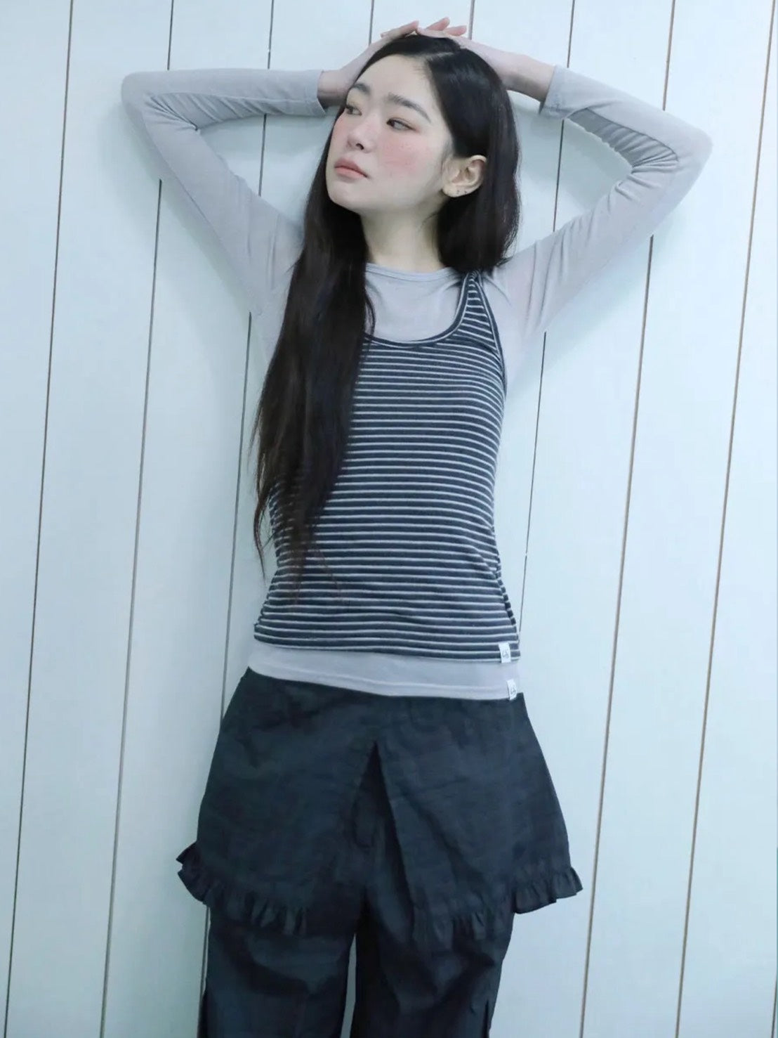 【Uglyshadow】RUFFLE CHECKERED SKIRT CARGO PANTS