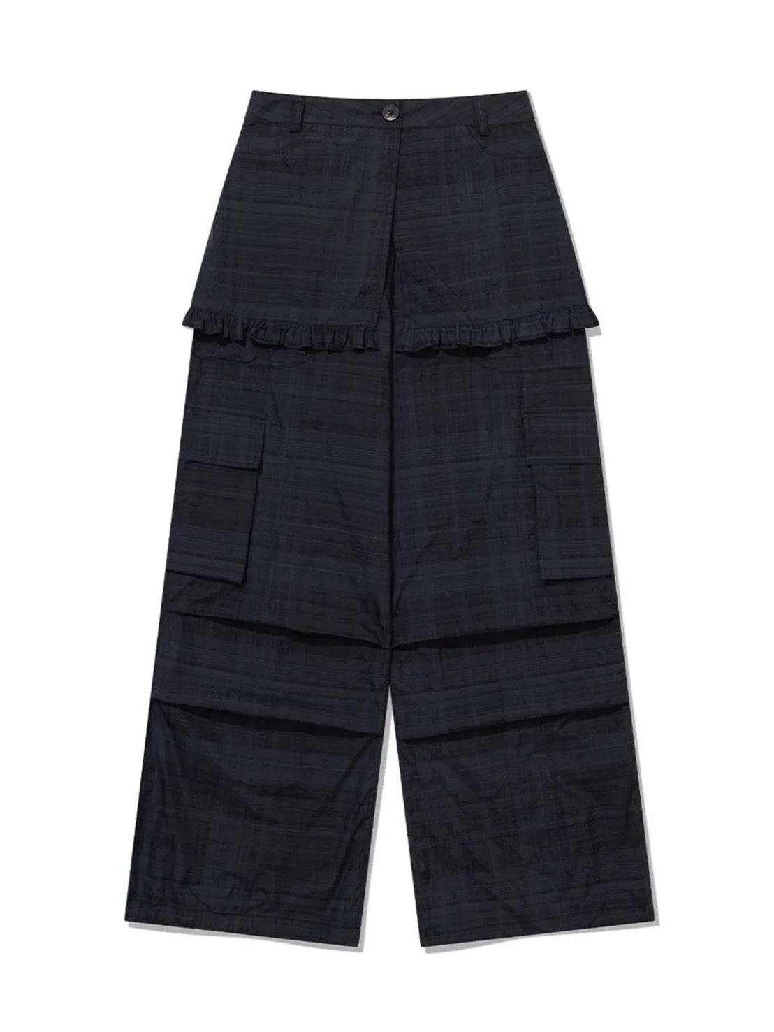 【Uglyshadow】RUFFLE CHECKERED SKIRT CARGO PANTS