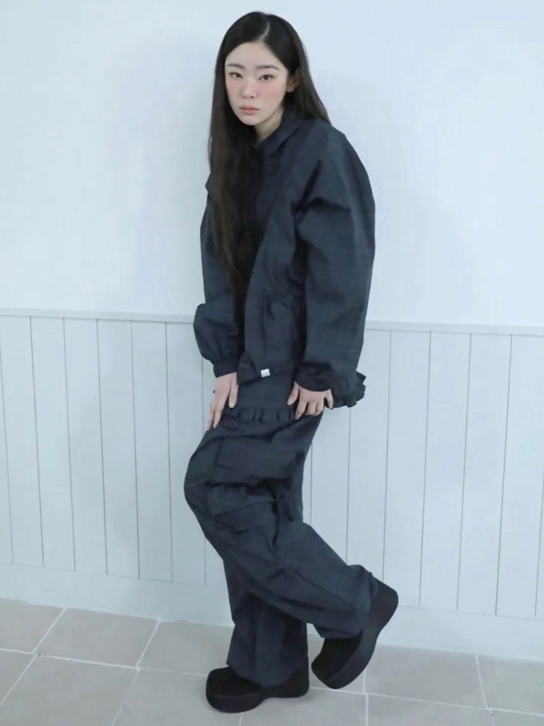 【Uglyshadow】RUFFLE CHECKERED SKIRT CARGO PANTS