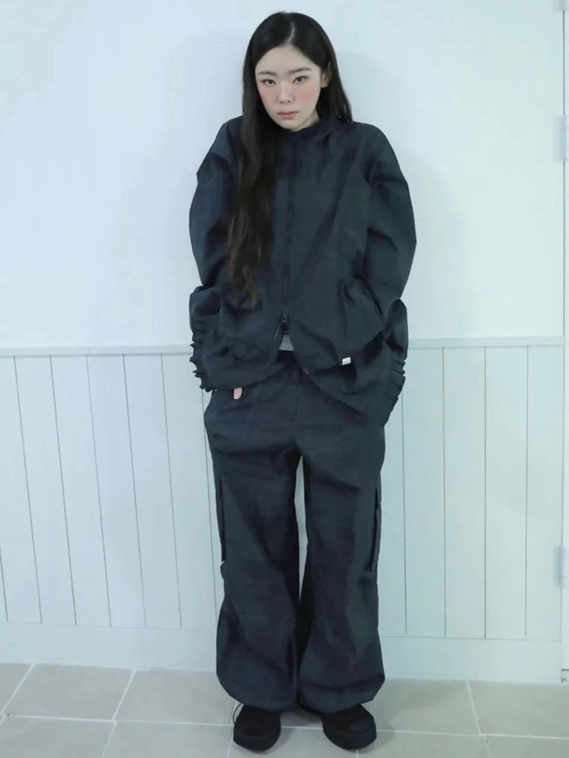 【Uglyshadow】RUFFLE CHECKERED SKIRT CARGO PANTS