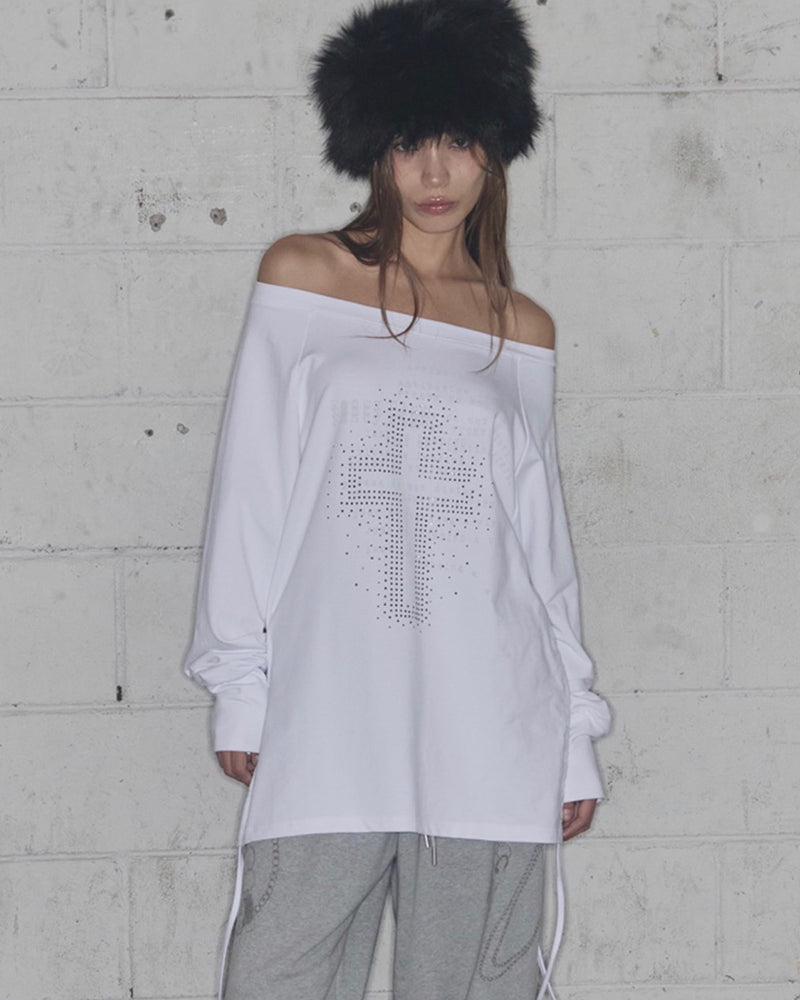 【FANCY CLUB】DIVINE CROSS OFF-SHOULDER TEE