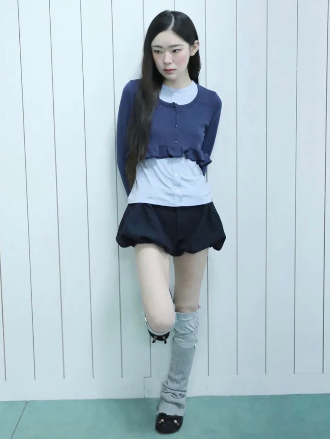 【Uglyshadow】LAYERED FRILL CARDIGAN T-SHIRT