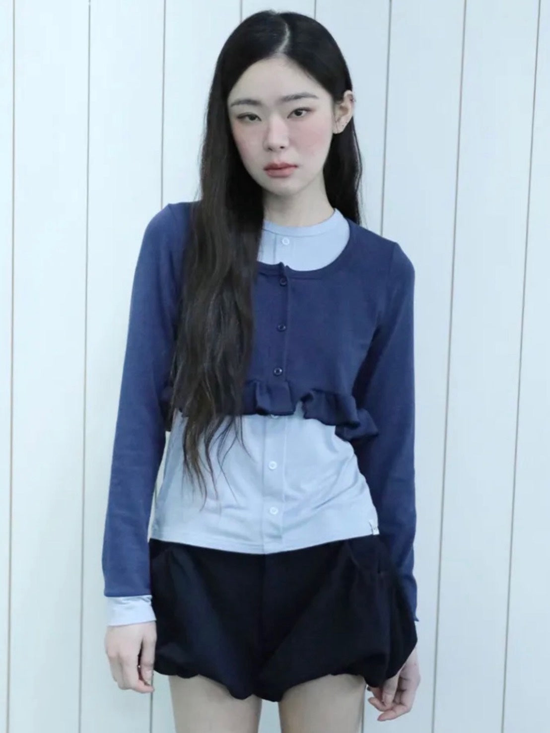 【Uglyshadow】LAYERED FRILL CARDIGAN T-SHIRT
