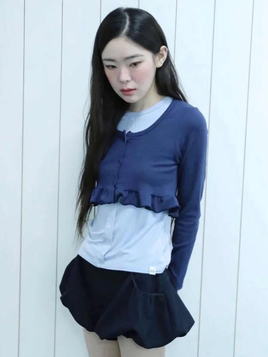 【Uglyshadow】LAYERED FRILL CARDIGAN T-SHIRT