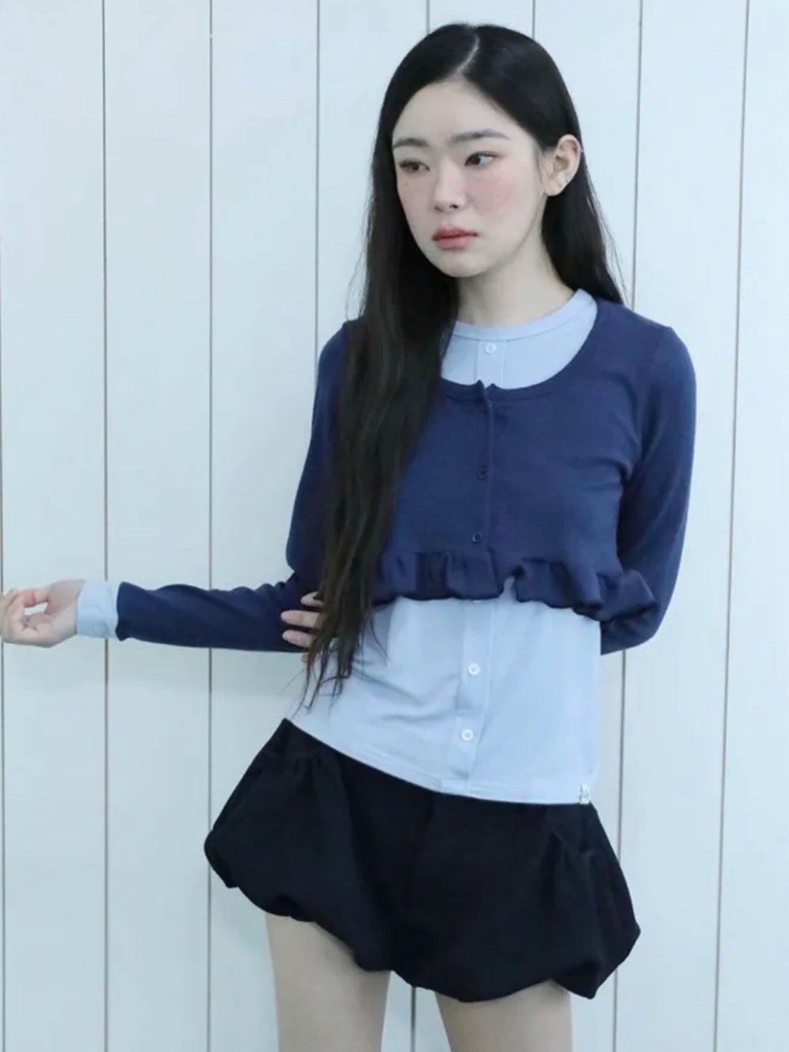 【Uglyshadow】LAYERED FRILL CARDIGAN T-SHIRT