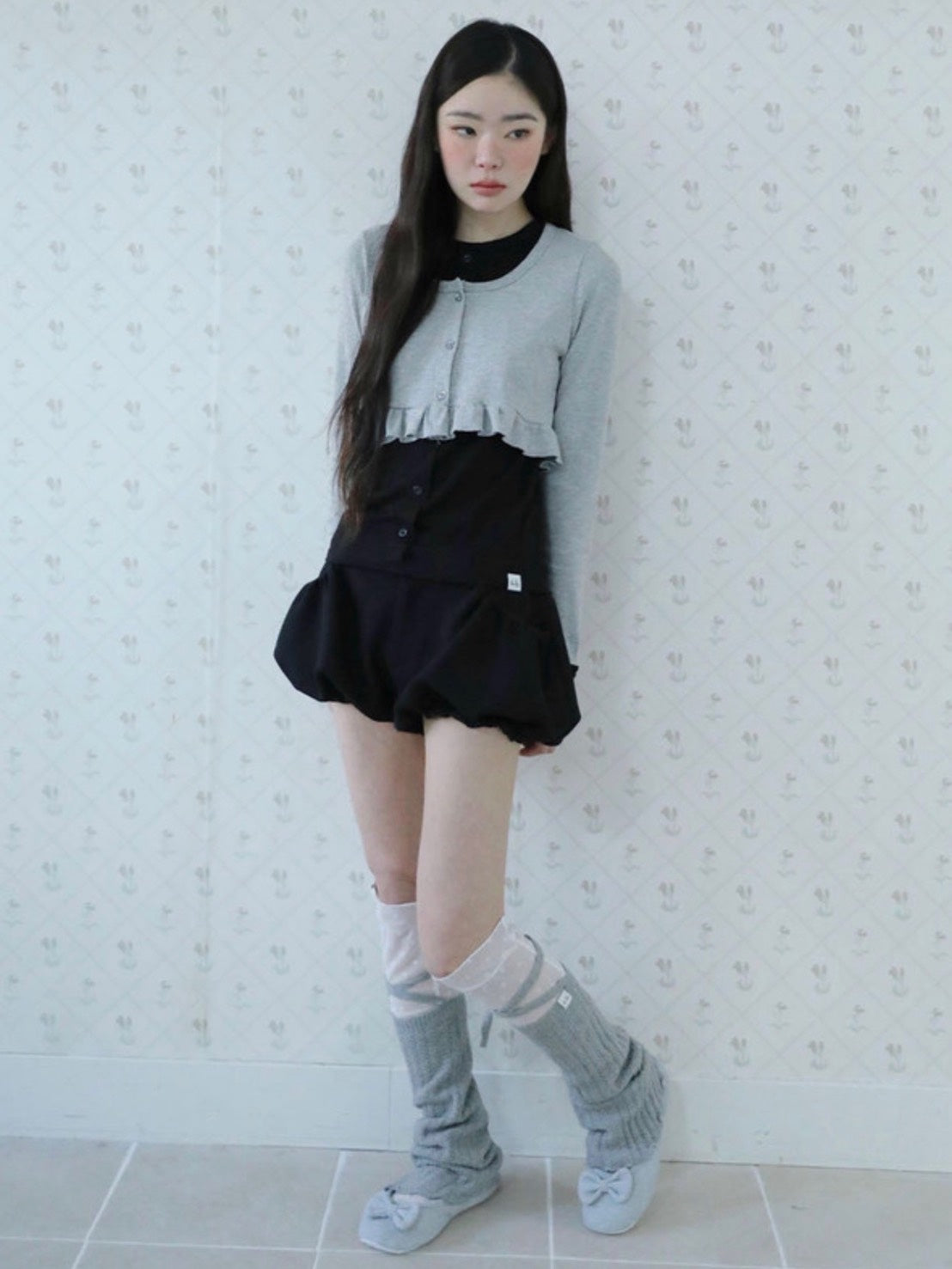 3/22 20:00発売【Uglyshadow】LAYERED FRILL CARDIGAN T-SHIRT