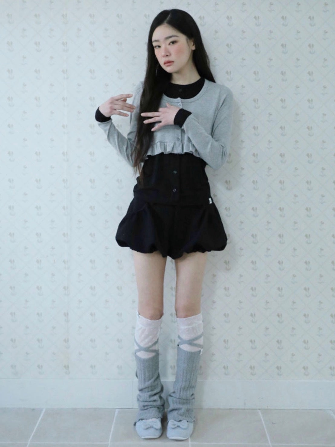 【Uglyshadow】LAYERED FRILL CARDIGAN T-SHIRT