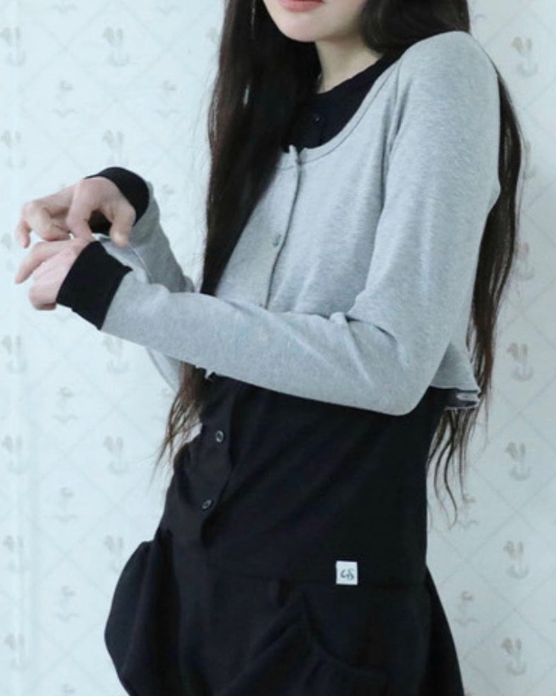 【Uglyshadow】LAYERED FRILL CARDIGAN T-SHIRT