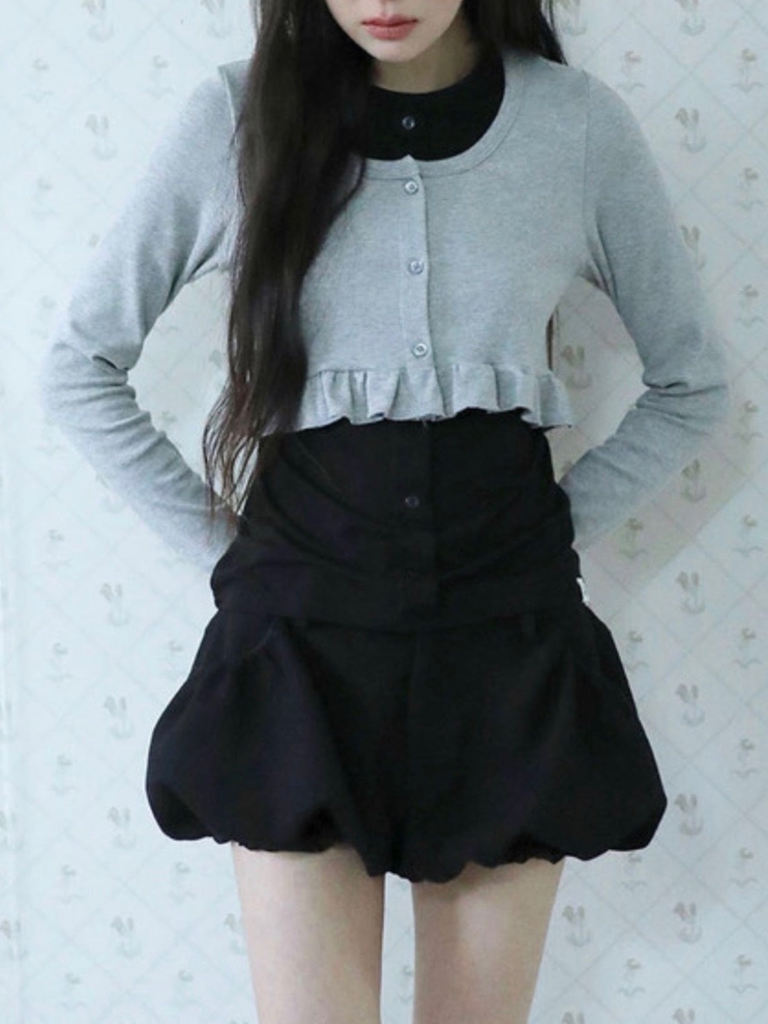 【Uglyshadow】LAYERED FRILL CARDIGAN T-SHIRT