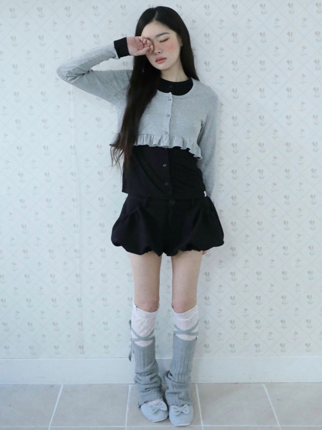 【Uglyshadow】LAYERED FRILL CARDIGAN T-SHIRT