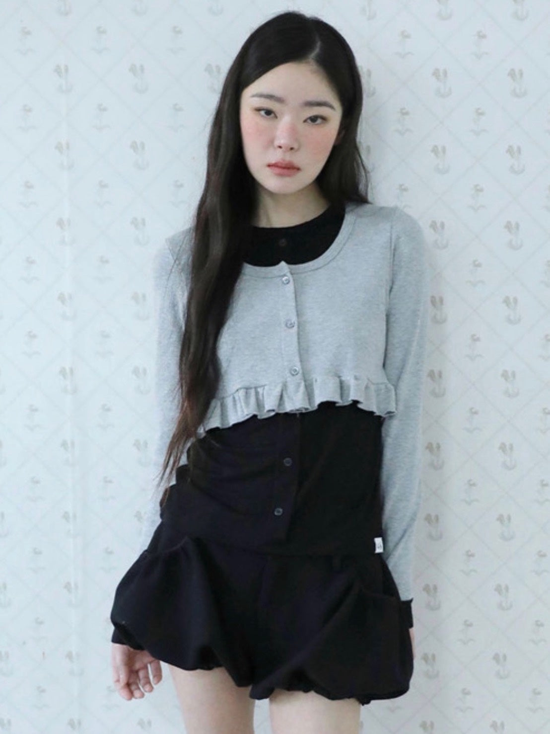 【Uglyshadow】LAYERED FRILL CARDIGAN T-SHIRT