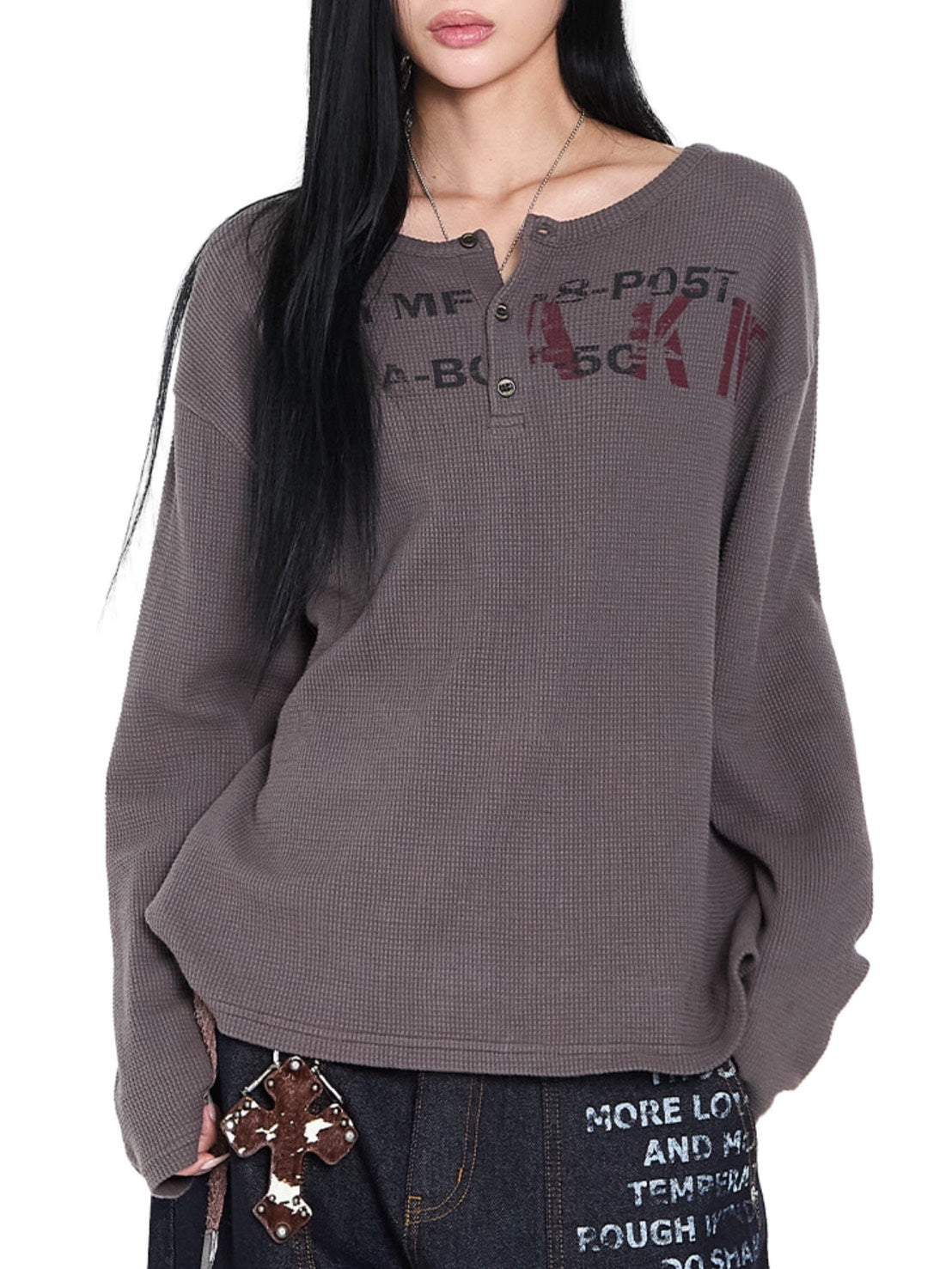 AAKAM】Waffle Henley Neck Long Sleeve – PRESSING WEB SHOP